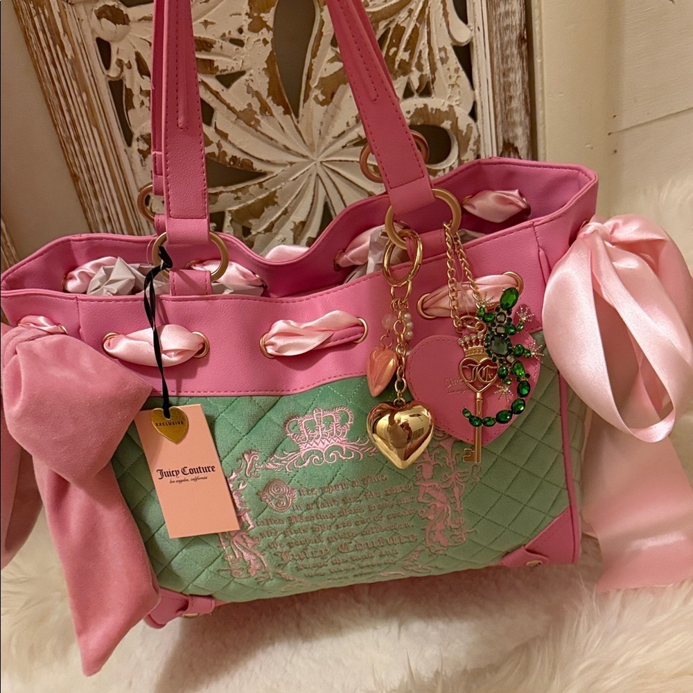 Exclusive Juicy Couture Fairytale Tote in Pink and green with Embellishments 🩷